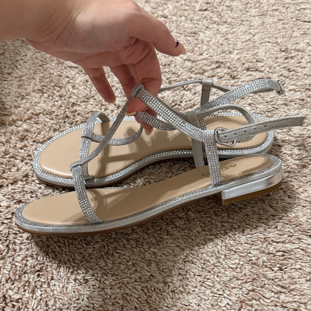 Aldo Silver Rhinestone T-Strap Sandals - Picture 2 of 5